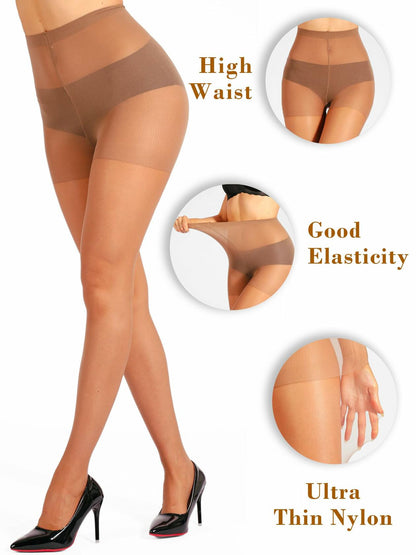 HONENNA Sheer Tights 3 Pairs 20D Control Top High Waist Tan Size Small