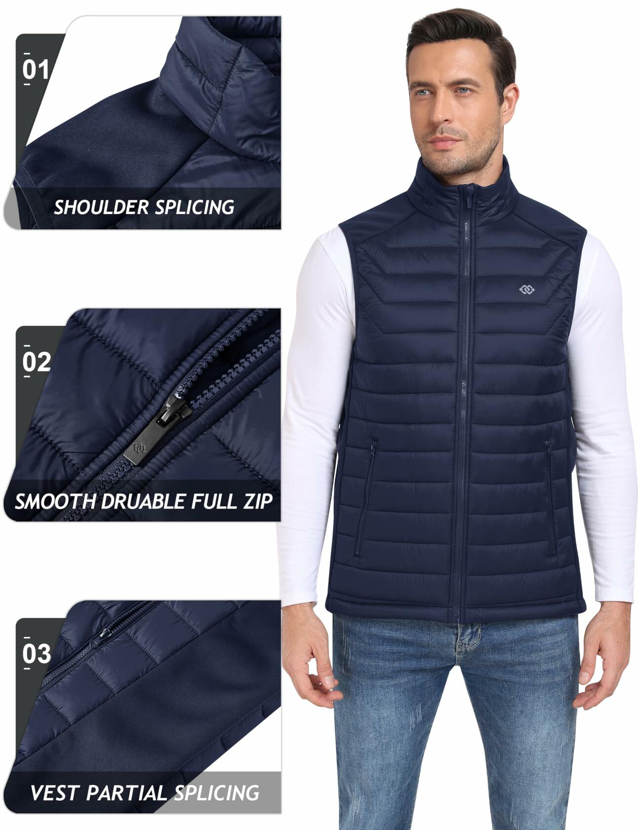 MoFiz Men's Puffer Vest Jacket Windbreak Zipper Sleeveless Navy Size 3X-Large