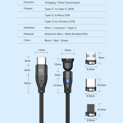 Generic Magnetic PD 60W USB C Charging Cable 3.3ft Black 1pc Aluminum