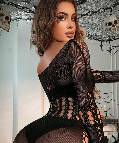 Buitifo Woman Nylon Fishnet Bodysuit Bodystocking Sexy Tights Black Size M