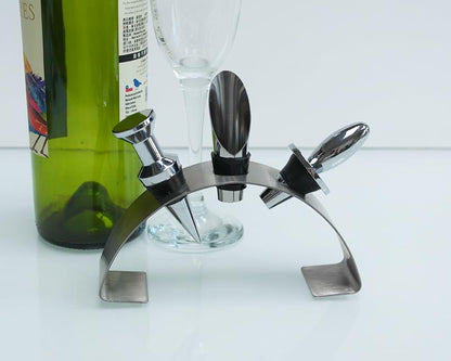 Lutong Brass Wine Bottle Stopper Set with Stainless Steel Pourer & Stand 4pcs