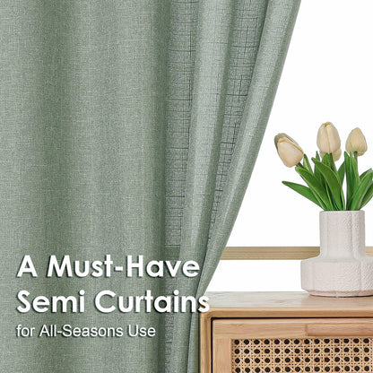 OVZME Green Curtains 40x96in 2 Panels Light Filtering Faux Linen Set