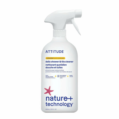 ATTITUDE Shower & Tile Cleaner Citrus Zest, EWG Verified, 27.1 Fl Oz