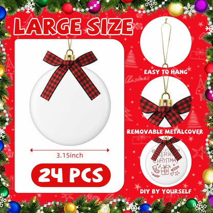 PullCrease 30pcs Blank Matte White Buffalo Plaid Christmas Ornaments Gold Rope