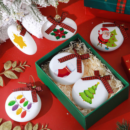 PullCrease 30pcs Blank Matte White Buffalo Plaid Christmas Ornaments Gold Rope