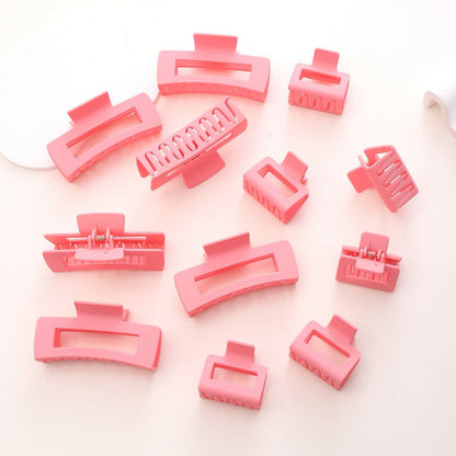 Alemaky 12 Pack Pink Square Rectangle Hair Claw Clips Non-slip Matte OPEN BOX