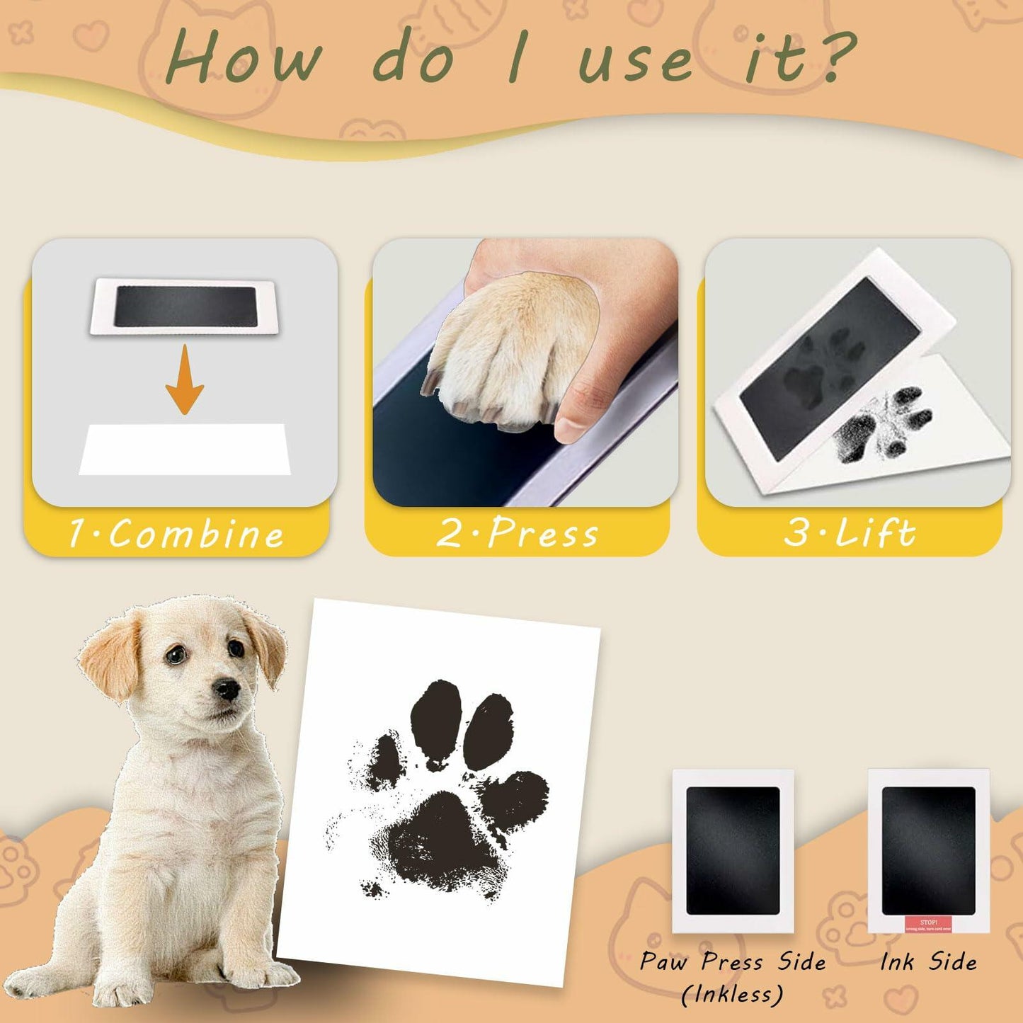 DBIGQ Dog Paw Print Kit Mess-Free Inkless Stamp Pad 2 Medium Black