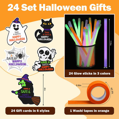 Realspring 24 Pcs Halloween Glow Sticks Purple Green Orange 0.4x7.8 Inch
