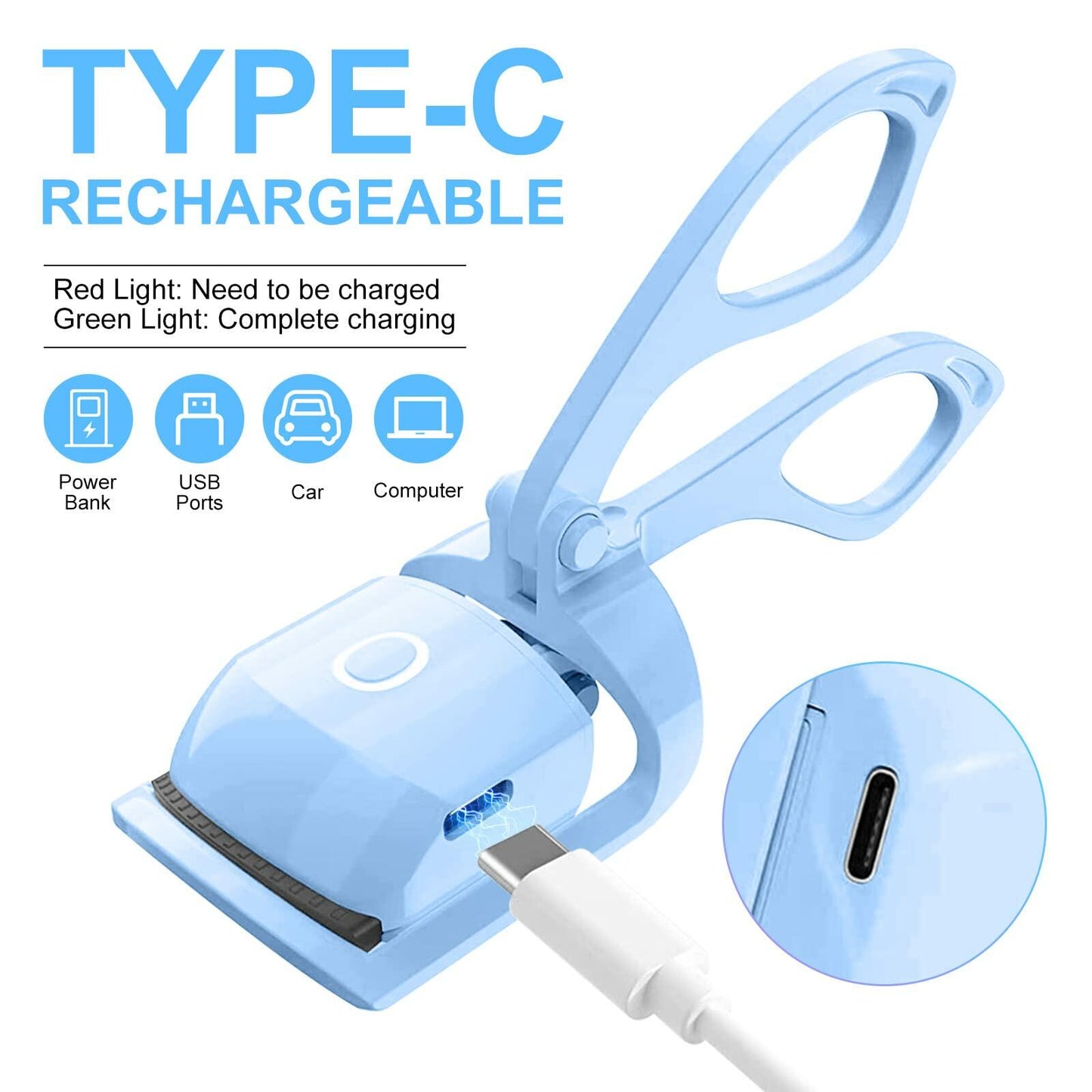AIQIUSHA Heated Eyelash Curler Rechargeable 2 Modes Blue Size Blue
