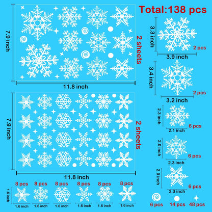 Uorybwanai 138Pcs Christmas Window Stickers Snowflakes Xmas Decals White
