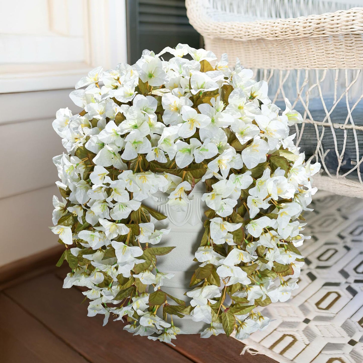 INSPRING Bougainvillea Artificial Flowers 2 pcs White UV Resistant Silk Vines