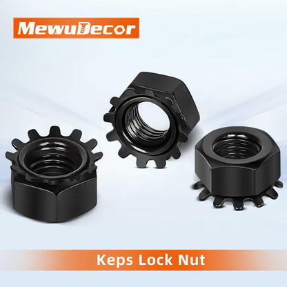MewuDecor M8-1.25 Keps Lock Nut 304 Stainless Steel Black Finish 25 PCS