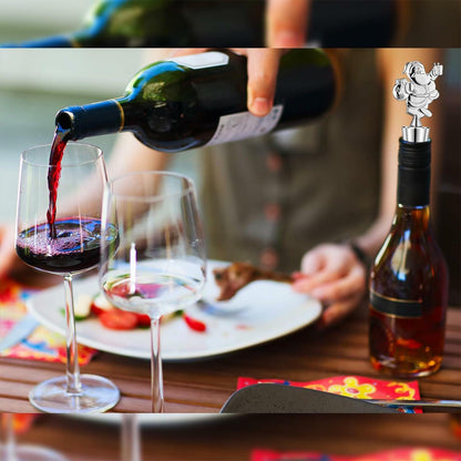 MANTIANJIN Christmas Wine Bottle Stoppers 5-Pack Zinc Alloy Silicone Silver
