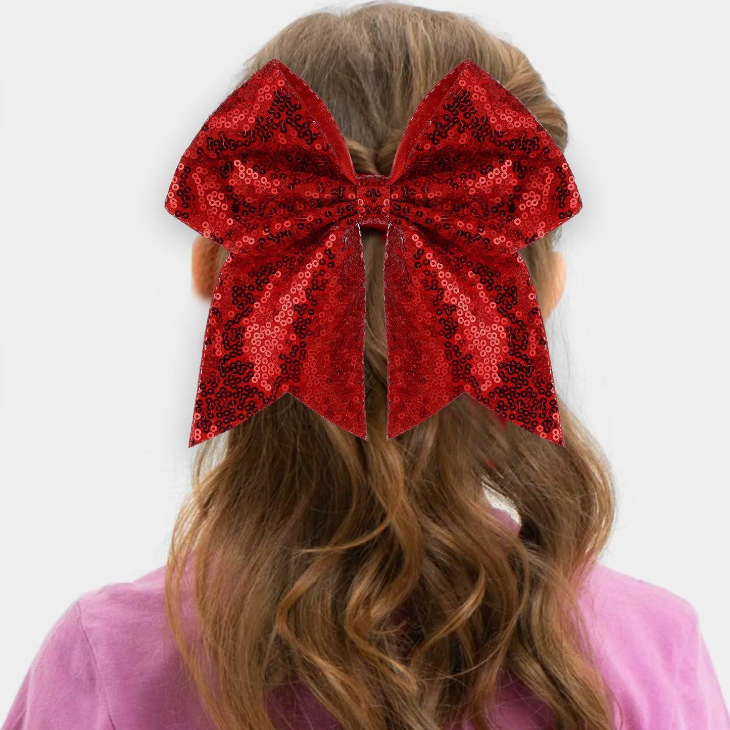 ZOLYCO Large 7" Glitter Cheer Bows Clips Hair Accessories Red 1Pcs