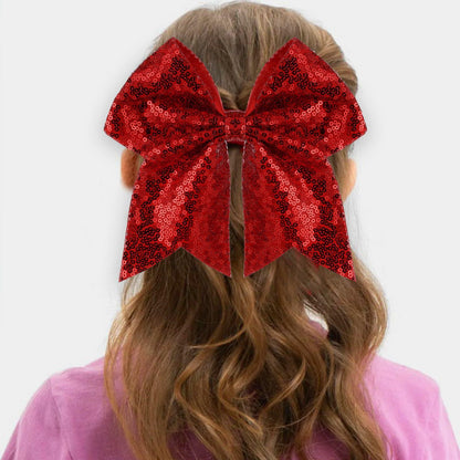 ZOLYCO Large 7" Glitter Cheer Bows Clips Hair Accessories Red 1Pcs