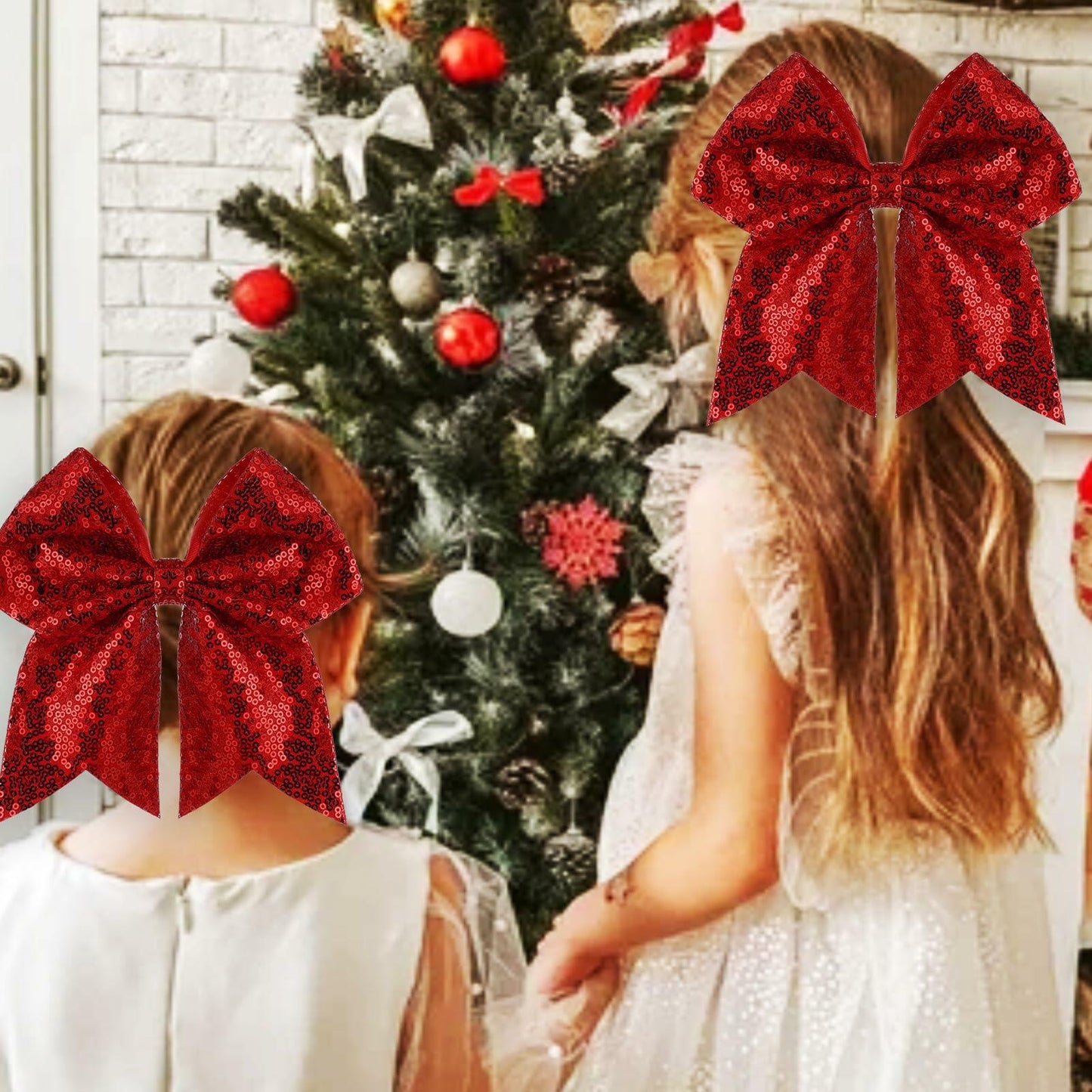 ZOLYCO Large 7" Glitter Cheer Bows Clips Hair Accessories Red 1Pcs