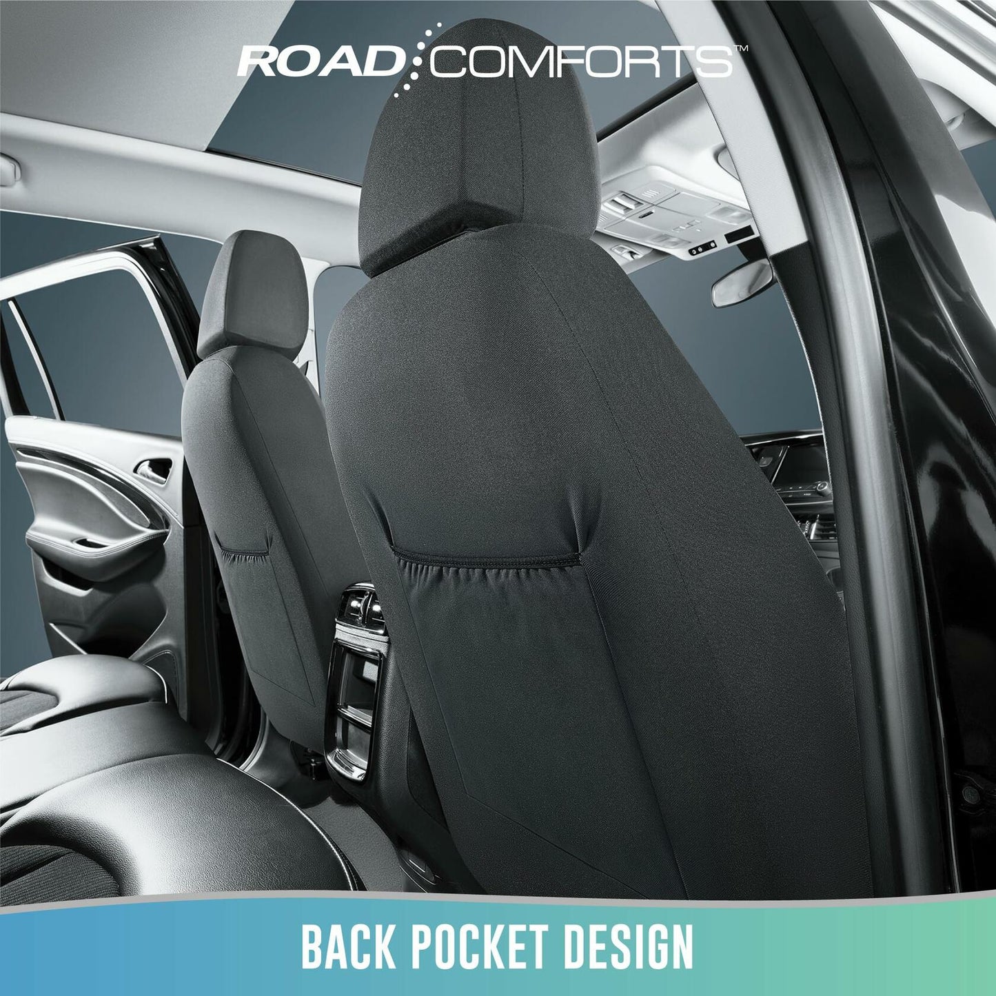 Road Comforts Breathable Leather Car Seat Covers Front Seats Airbag Safe Gray