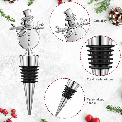 MANTIANJIN Christmas Wine Bottle Stoppers 5-Pack Zinc Alloy Silicone Silver