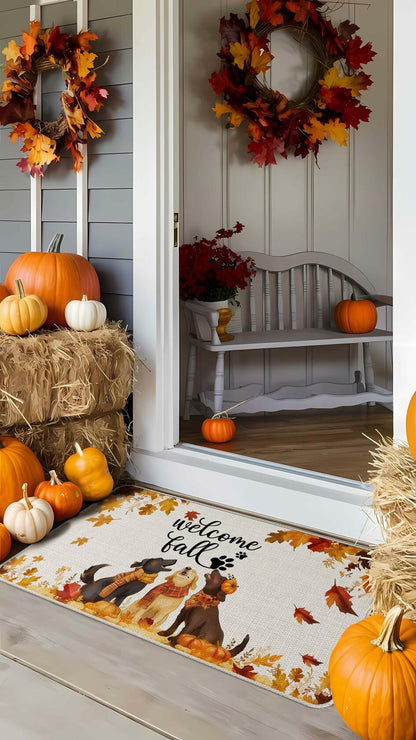 TopXmai Chinoiserie Pumpkin Door Mat 17x30 Blue White Orange Indoor Outdoor