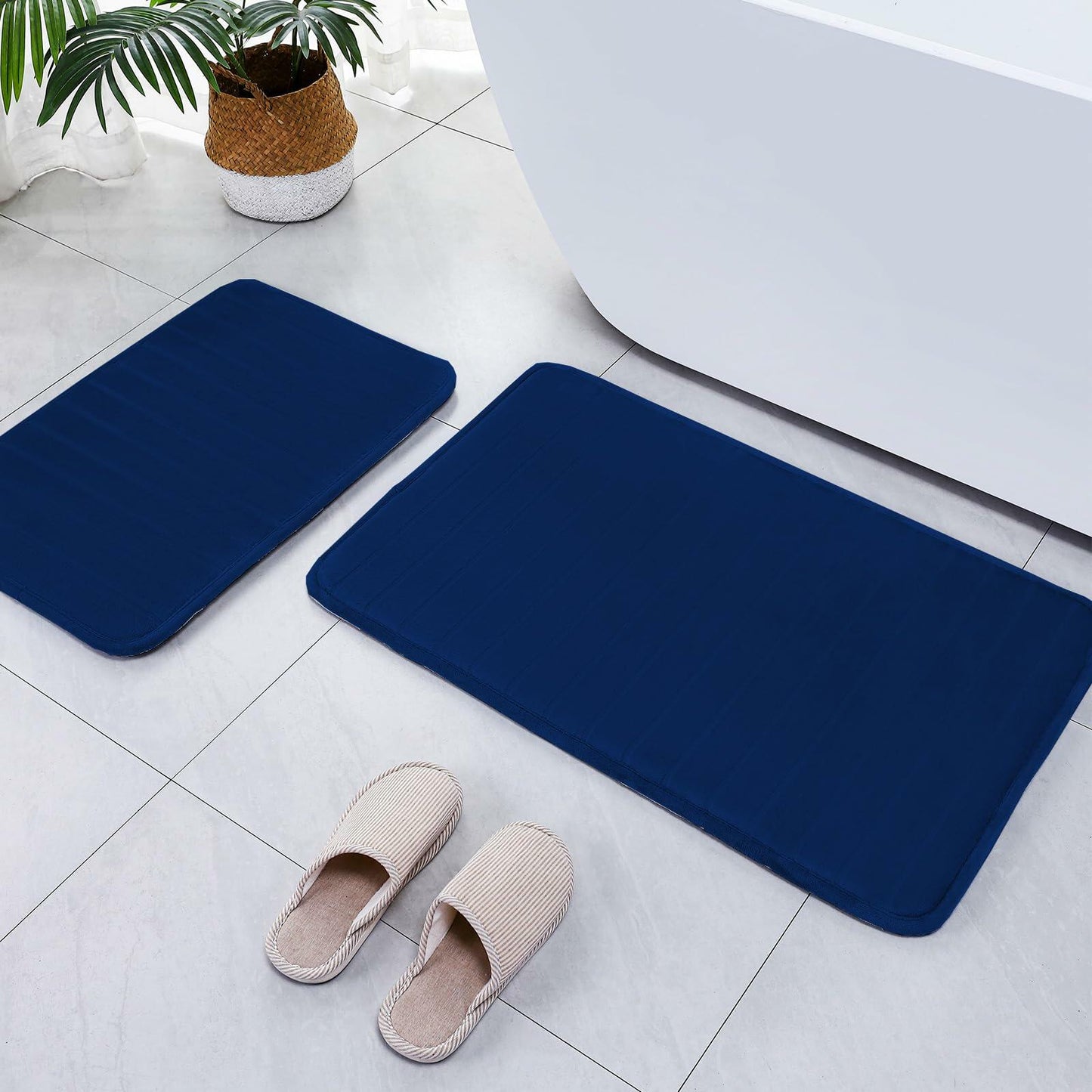 SWEMSTAR Bathroom Rugs 2pcs Memory Foam Quick-Dry Gray 17x24 + 20x32