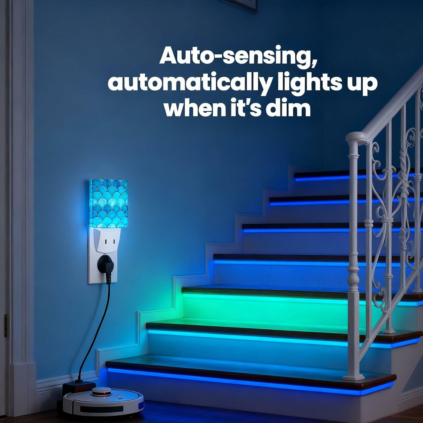 Caifujiqi Night Light Plug-in Dusk to Dawn Sensor LED White Plastic 110V
