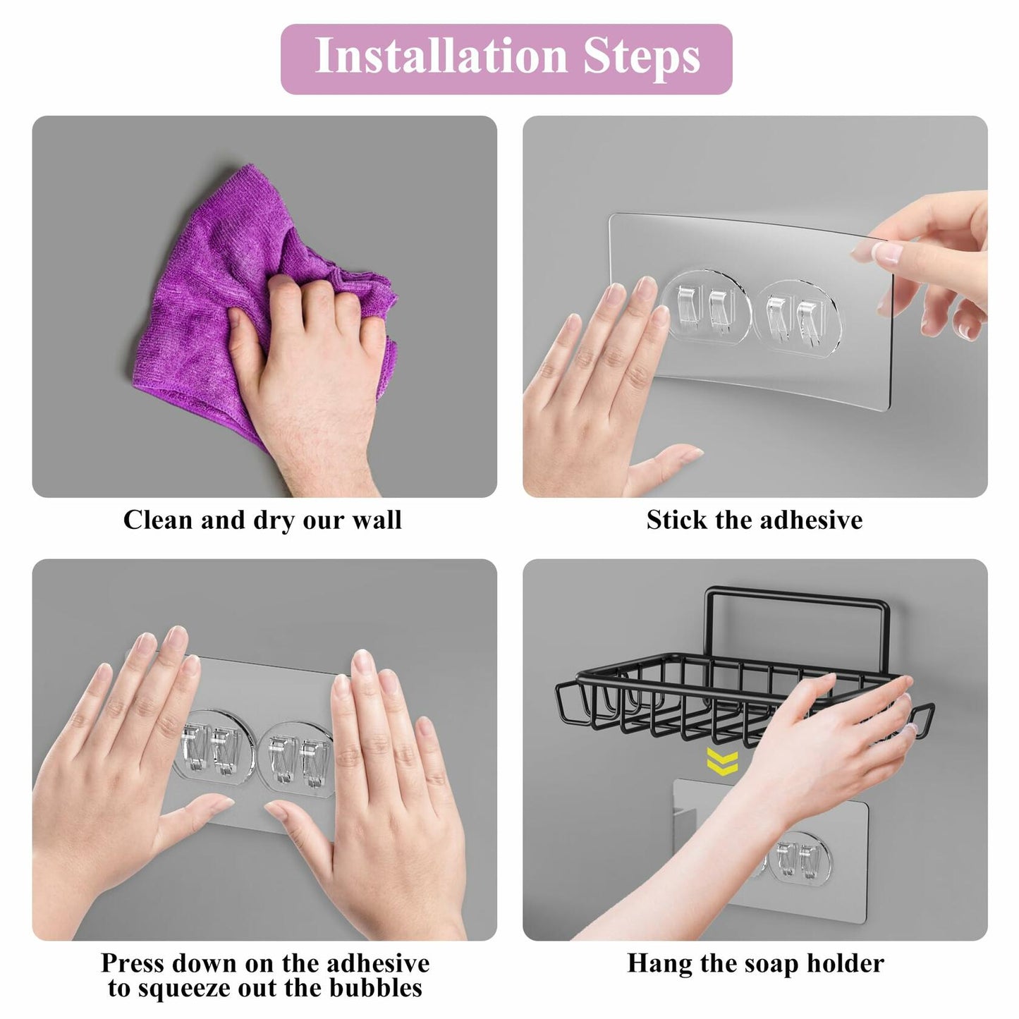Ailibuligo Adhesive Soap Bar Holder with Hooks Black 4 Pack Shower Wall