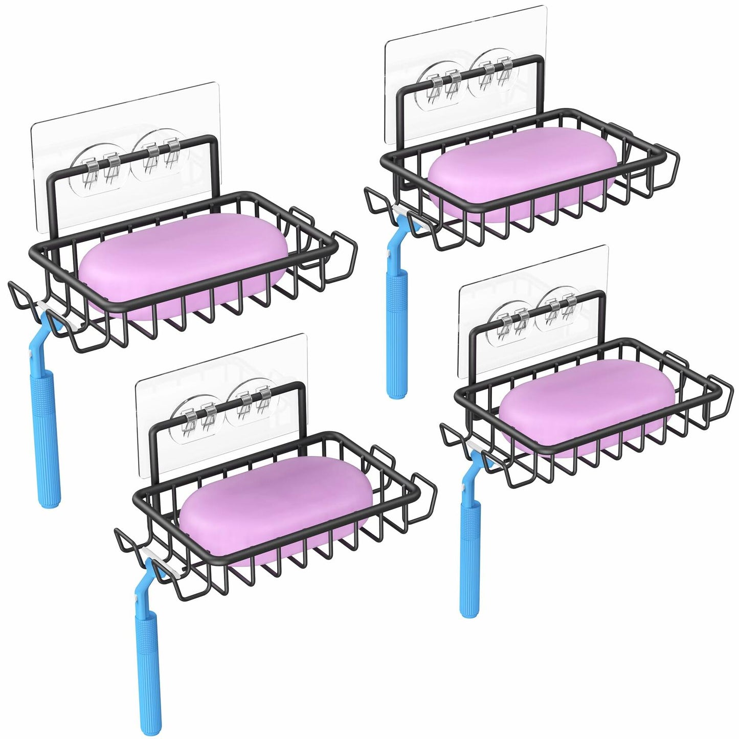 Ailibuligo Adhesive Soap Bar Holder with Hooks Black 4 Pack Shower Wall