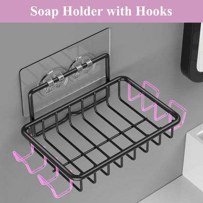 Ailibuligo Adhesive Soap Bar Holder with Hooks Black 4 Pack Shower Wall