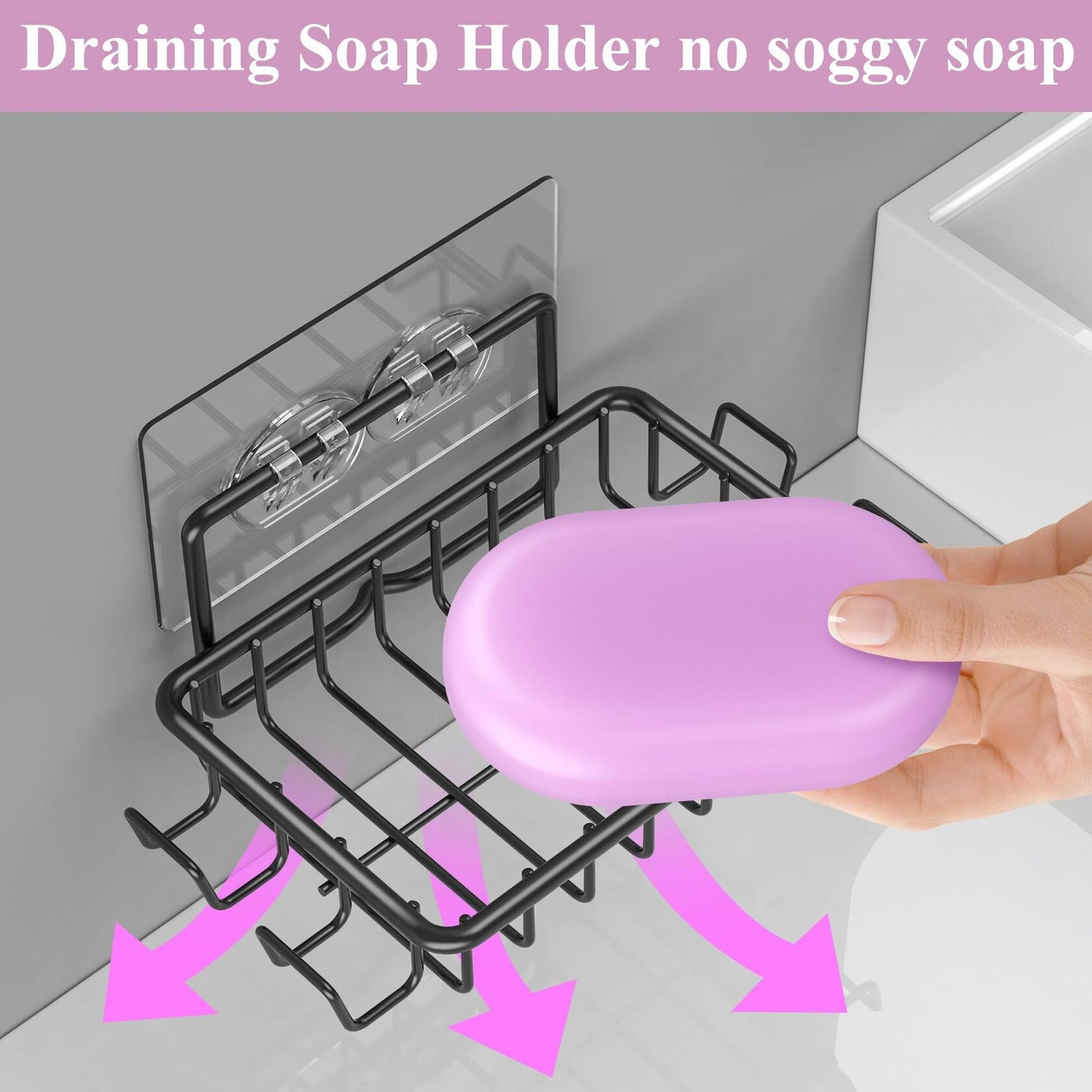Ailibuligo Adhesive Soap Bar Holder with Hooks Black 4 Pack Shower Wall