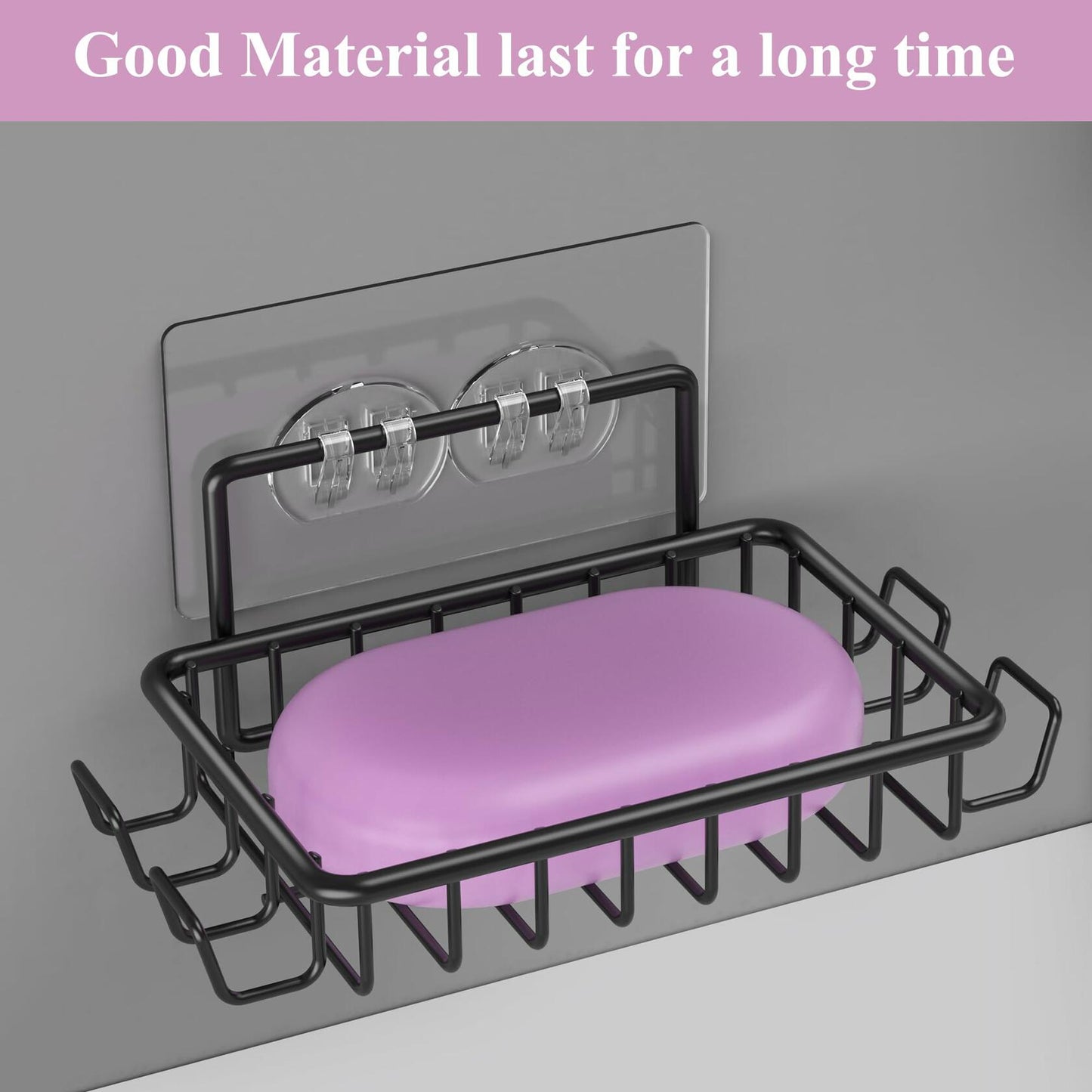 Ailibuligo Adhesive Soap Bar Holder with Hooks Black 4 Pack Shower Wall