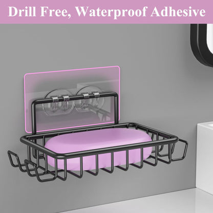 Ailibuligo Adhesive Soap Bar Holder with Hooks Black 4 Pack Shower Wall