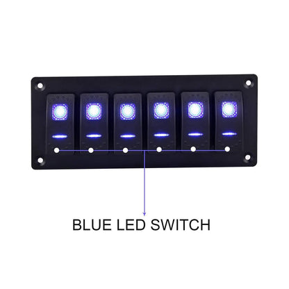 Garfour Marine 6 Gang 5 Pin Red LED Aluminum Rocker Switch Panel