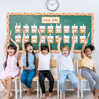 WATINC 97pcs Classroom Jobs Bulletin Board Set Groovy Orange Style