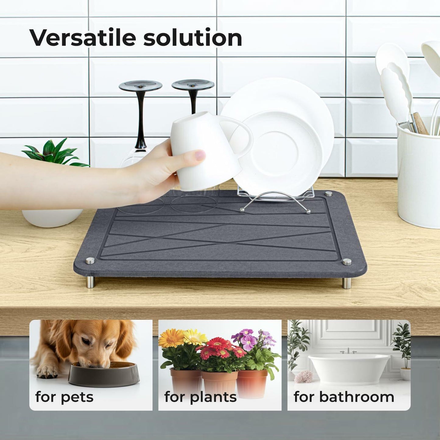 Zopanira Diatomaceous Earth Drying Stone Mat Gray 11.8x15.7 Kitchen Counter