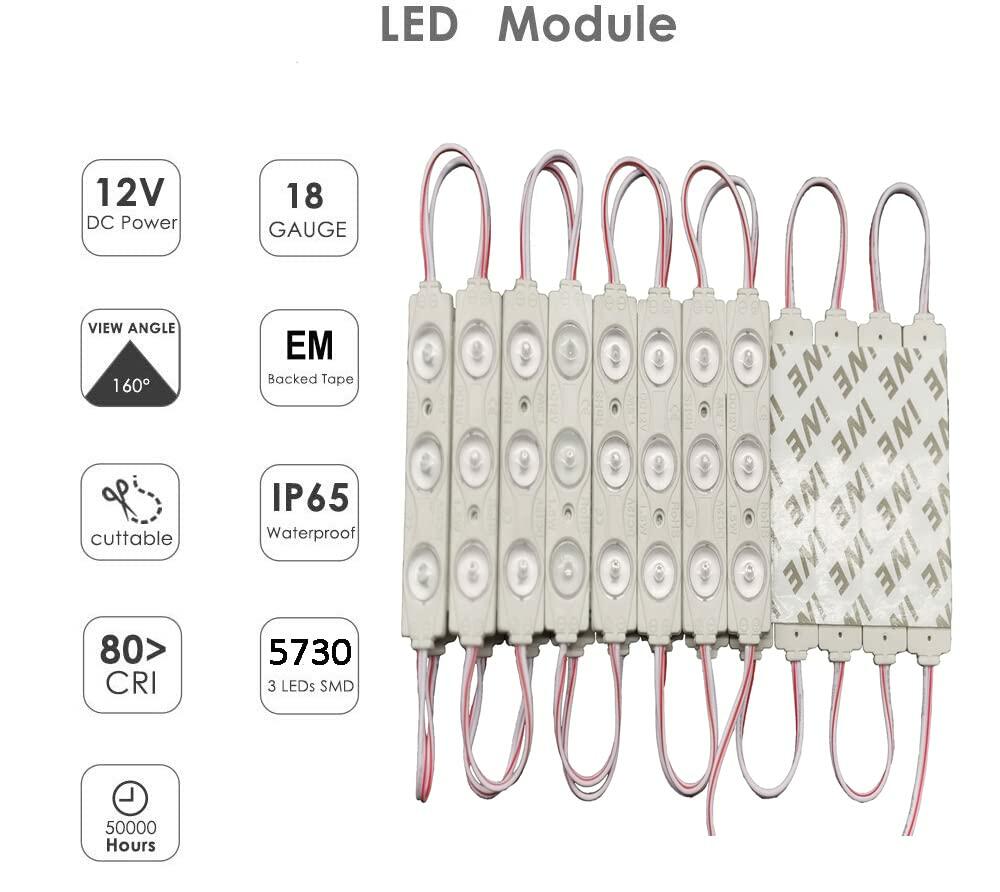 Generic LED Module 3 SMD 20Pcs 9.8Ft DC12V 2835 IP65 Waterproof White