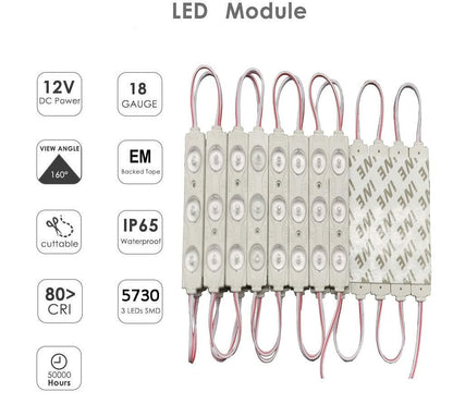 Generic LED Module 3 SMD 20Pcs 9.8Ft DC12V 2835 IP65 Waterproof White