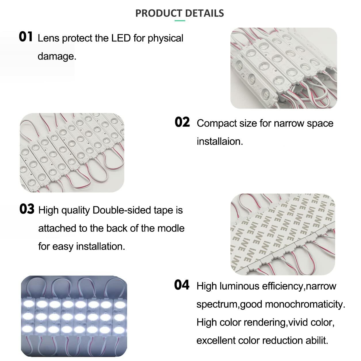 Generic LED Module 3 SMD 20Pcs 9.8Ft DC12V 2835 IP65 Waterproof White