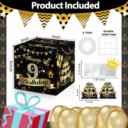 Toerifer 9th Birthday Money Box Set Black Gold PVC One Size