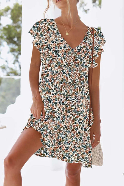 nclook Womens Summer Casual V Neck Mini Dress Ruffle Pockets Multicolour XL