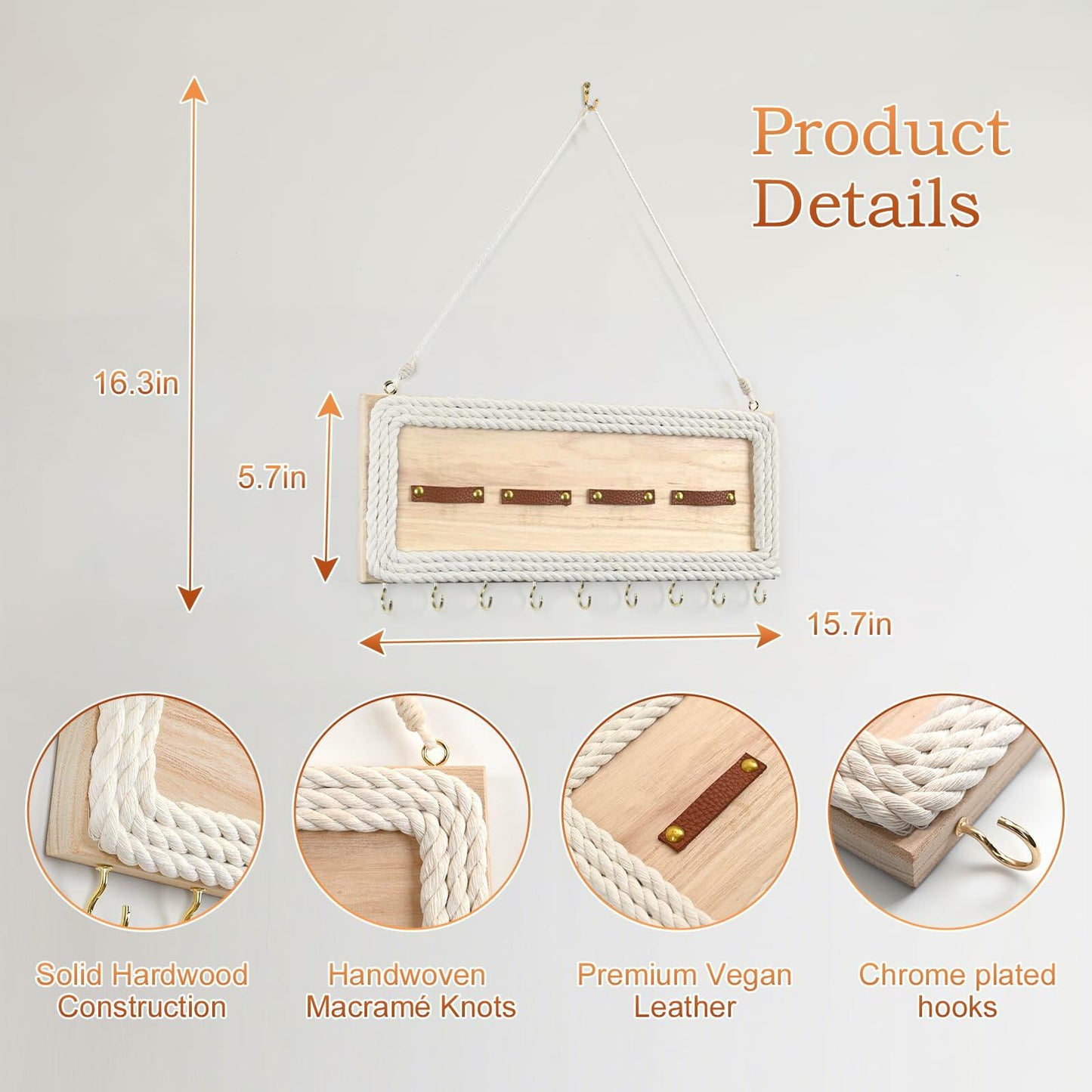 heiwinner Herb Drying Rack Hanging Rustic Wood 4-Compartment 15.7x5.9x0.59