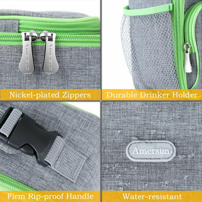 Amersun Insulated Lunch Box with 2 Pockets Padded Liner Dark Gray 4 Compartments