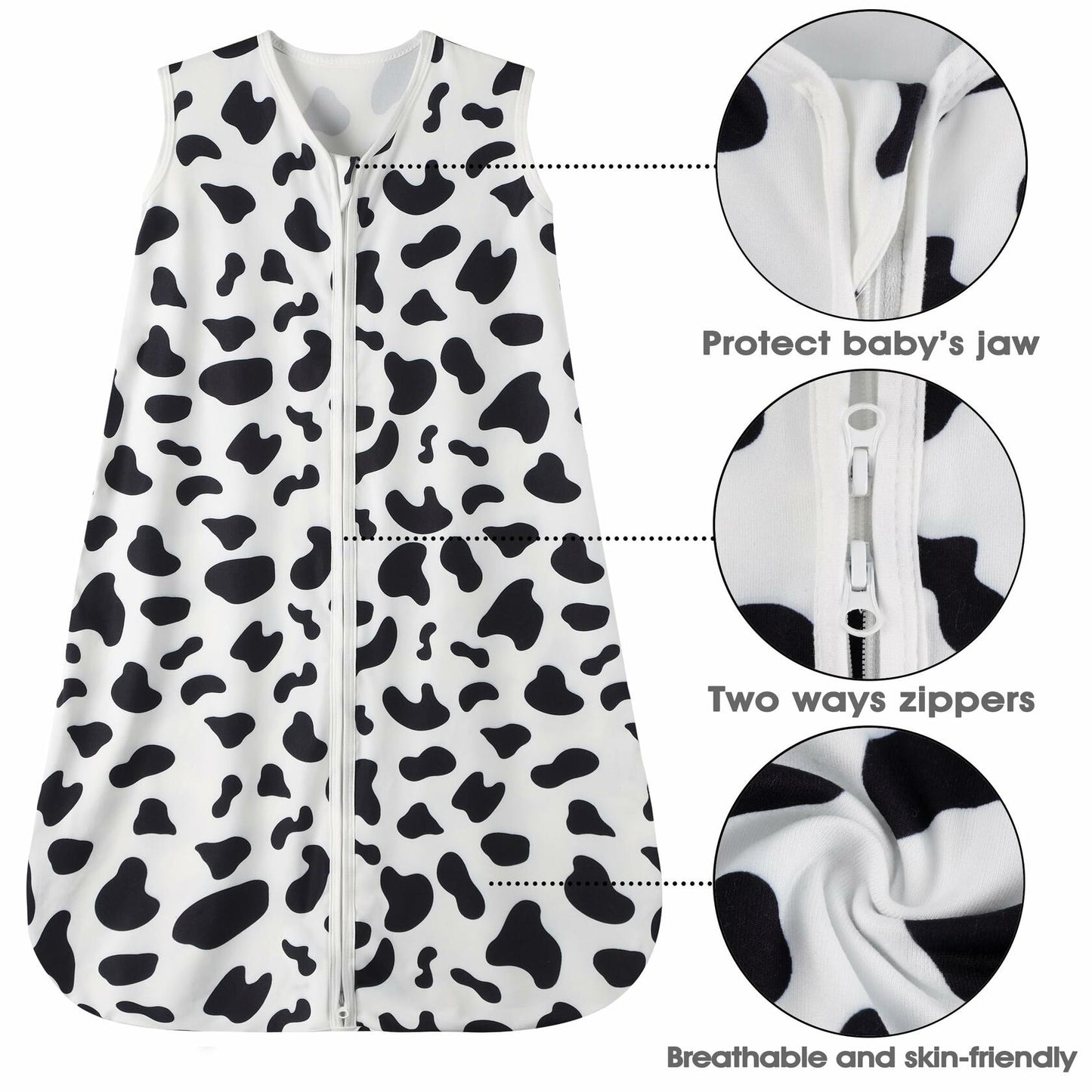 GUNTAIL Baby Sleep Sack 2-Way Zipper Rayon Cotton Cow Print Size X-Large
