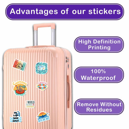 BIGZORO 50PCS Waterproof Swimming Stickers Decals Vinyl for Laptop Water Bottles