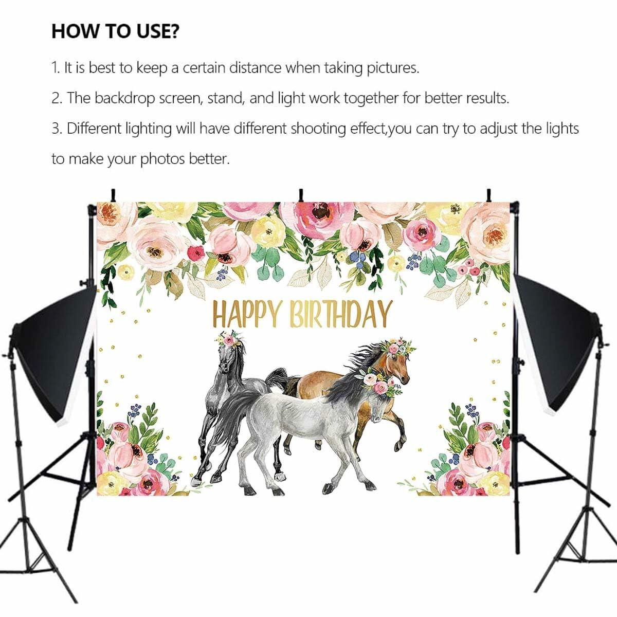 JICONEE Horse Birthday Party Backdrop Western Bohemian Wildflower 7x5ft
