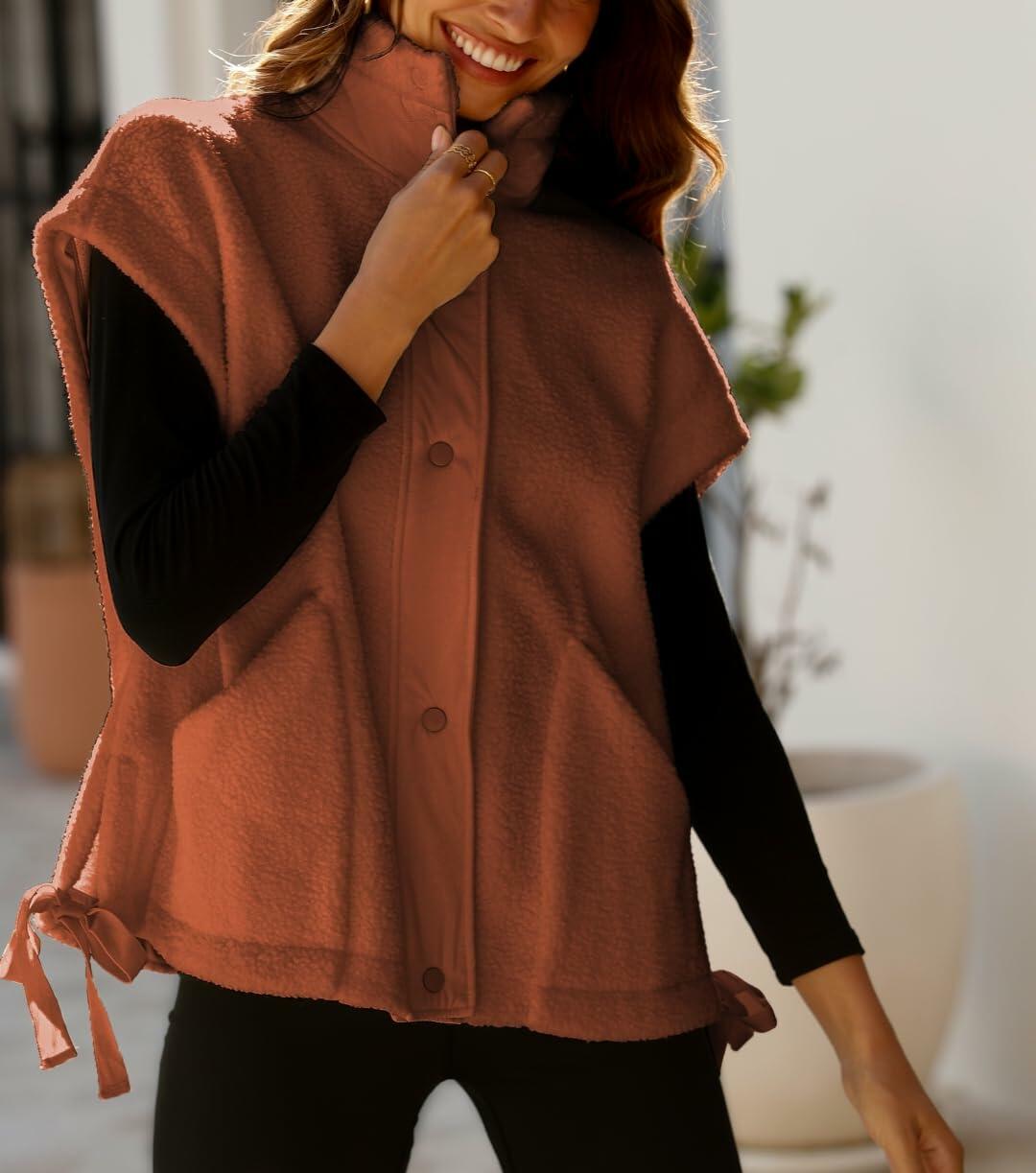 Yozazzy Sherpa Vest Women Sleeveless Fleece Zip Up Rust Size S
