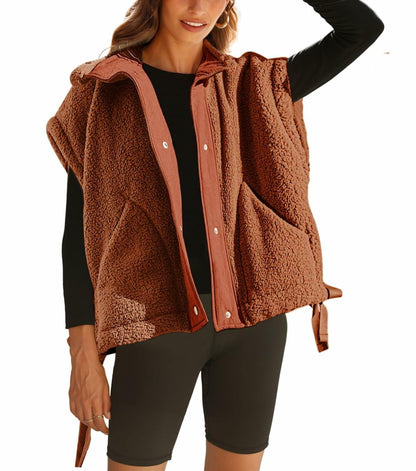 Yozazzy Sherpa Vest Women Sleeveless Fleece Zip Up Rust Size S