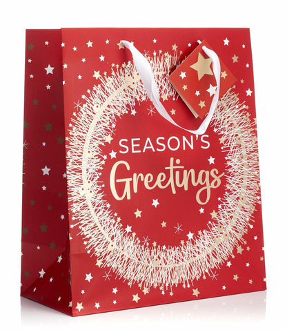 Fifth Ave Kraft Christmas Bags Large 12x10x5 Joy Pack of 12 Holiday Gift