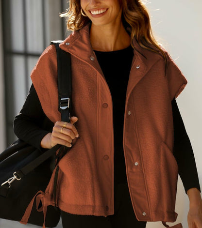 Yozazzy Sherpa Vest Women Sleeveless Fleece Zip Up Rust Size S