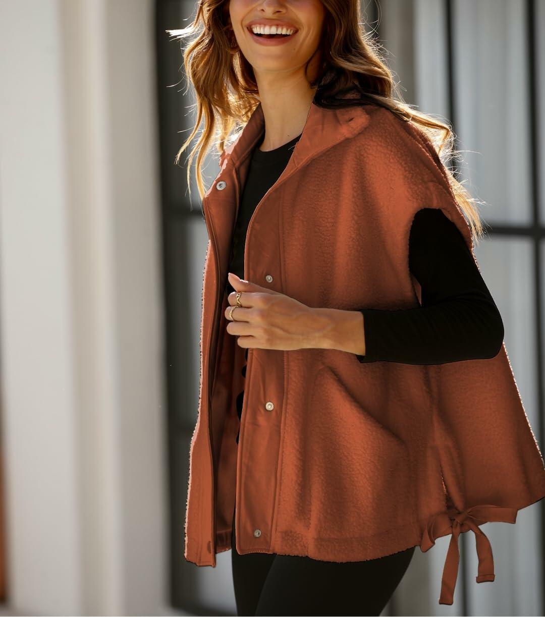 Yozazzy Sherpa Vest Women Sleeveless Fleece Zip Up Rust Size S