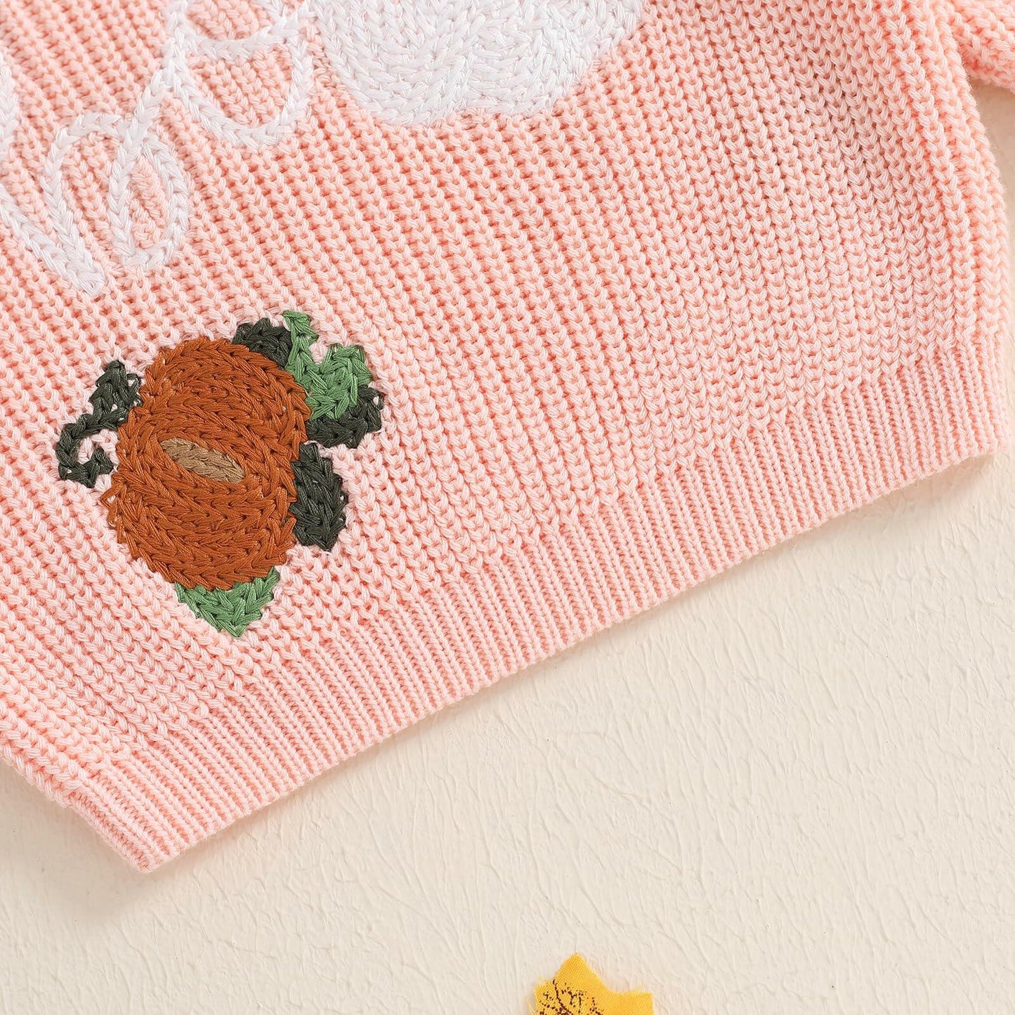 Adobabirl Baby Halloween Sweater Pumpkin Embroidery Knit Pullover Pink Size 6-9M